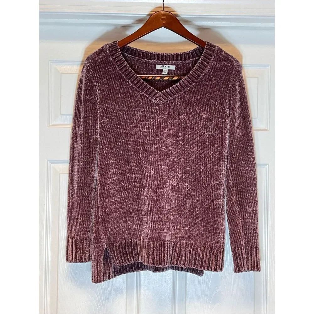 Orvis Purple Chenille V-Neck Sweater sz S EUC